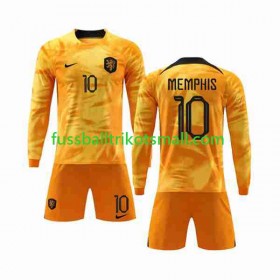 Fußballtrikots Niederlande Memphis 10 Kinder FIFA WM 2022 Langarm Heimtrikotsatz kaufen